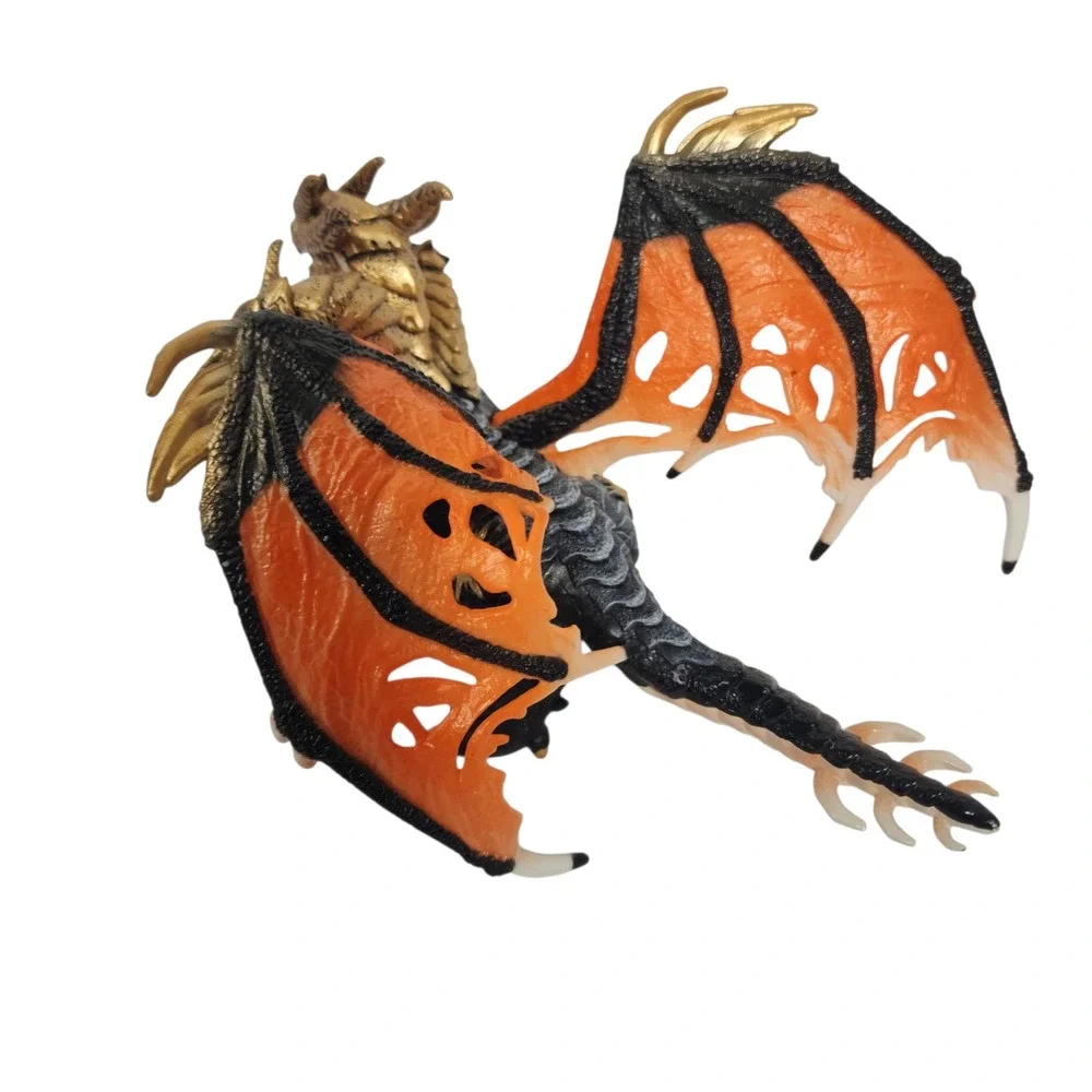 Dual Headed‎ Dragon Figure Fantasy Creature Orange Winged Gold Accents